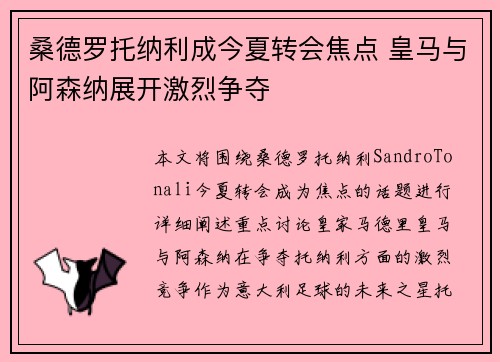 桑德罗托纳利成今夏转会焦点 皇马与阿森纳展开激烈争夺